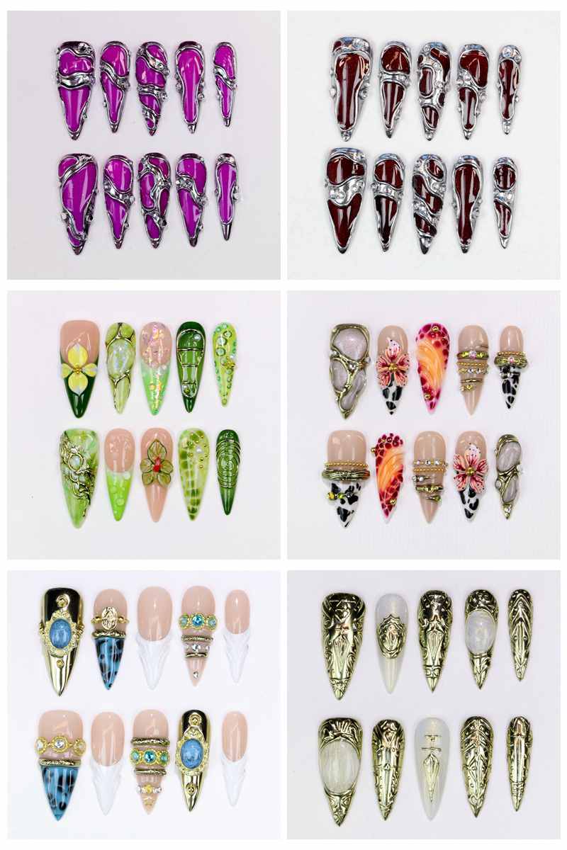 Resin Art Design - 10 Unidades de Unhas Postiças Longas